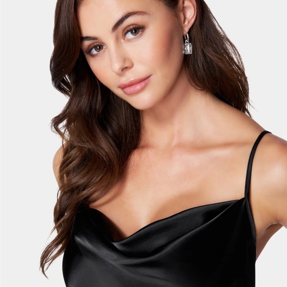 NWT bebe Black satin midi dress - Picture 6 of 7